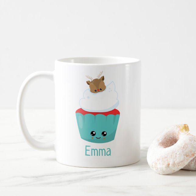 Niedlich Kawaii Cupcake Personalisierte Weihnachts Kaffeetasse (Mit Donut)