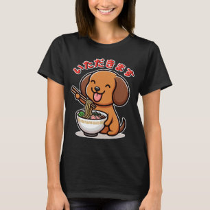 Niedlich Kawaii Dackel isst Ramen Itadakimasu T-Shirt