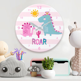 Niedlich Kawaii Dinosaur Girl Pink Kinderzimmer Fu Große Wanduhr