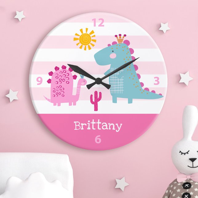 Niedlich Kawaii Dinosaur Girl Pink Kinderzimmer In Große Wanduhr (Von Creator hochgeladen)