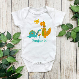 Niedlich Kawaii Dinosaurs Baby Boy Türkis Name Baby Strampler