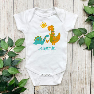 Niedlich Kawaii Dinosaurs Baby Boy Türkis Name Baby Strampler