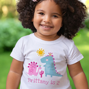 Niedlich Kawaii Dinosaurs Girl Pink 2. Geburtstags Kleinkind T-shirt