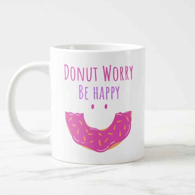 Niedlich Kawaii Donut Worry Be Happy Donut Jumbo-Tasse (Links)