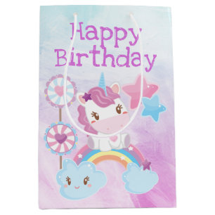 Niedlich Kawaii Dreamy Unicorn Rainbow Birthday Mittlere Geschenktüte