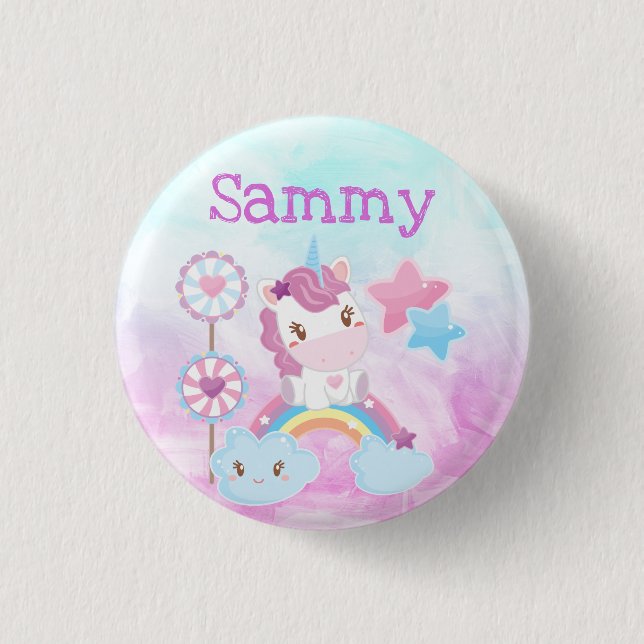 Niedlich Kawaii Dreamy Unicorn Regenbogenwolke Button (Vorderseite)