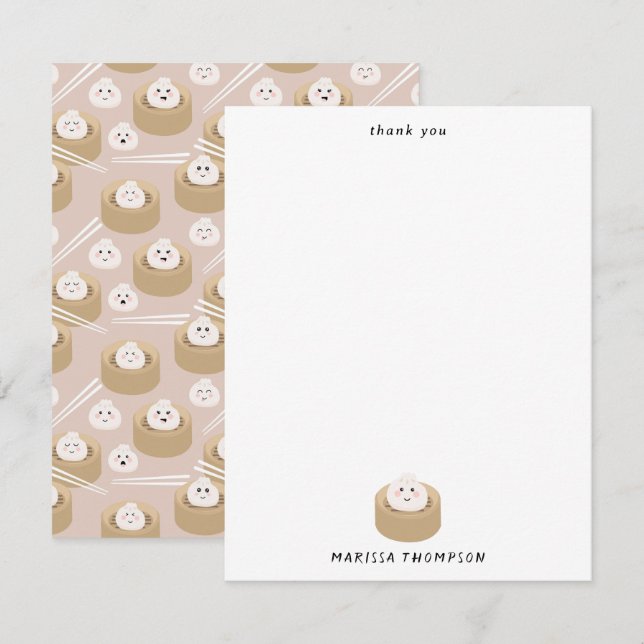 Niedlich Kawaii Dumplings Steamer Chopsticks Dankeskarte (Vorne/Hinten)