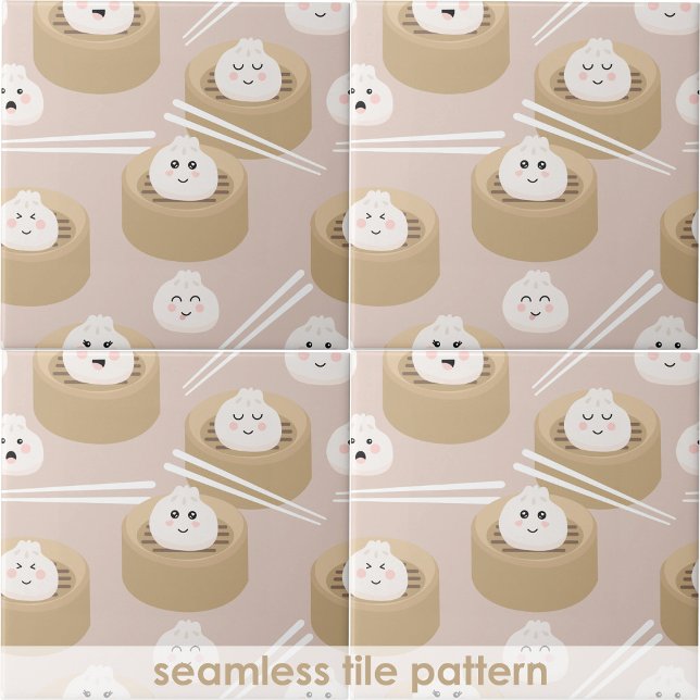 Niedlich Kawaii Dumplings Steamer Chopsticks Küche Fliese (Cute Kawaii Dumplings Steamer Chopsticks Kitchen Ceramic Tile)
