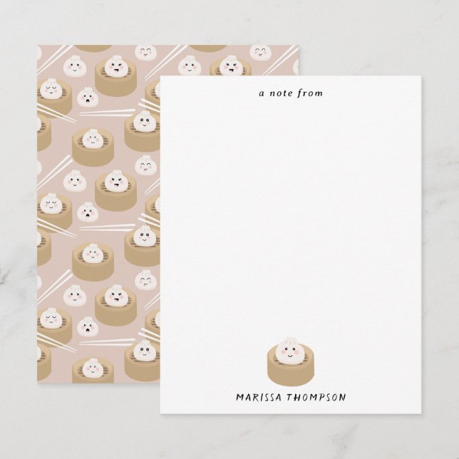 Niedlich Kawaii Dumplings Steamer Chopsticks Mitteilungskarte (Vorne/Hinten)