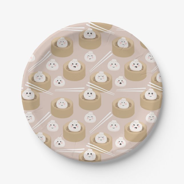 Niedlich Kawaii Dumplings Steamer Chopsticks Pappteller (Vorderseite)