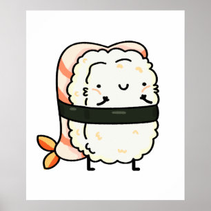 Niedlich Kawaii Ebi Prawn Sushi Poster