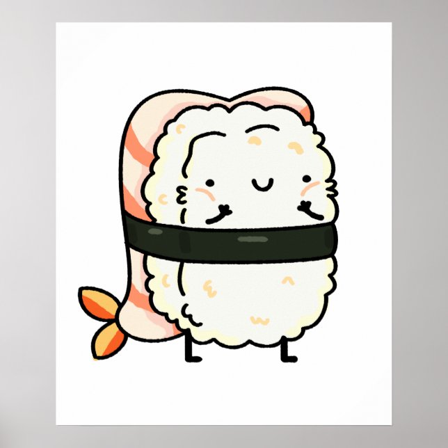 Niedlich Kawaii Ebi Prawn Sushi Poster (Vorne)
