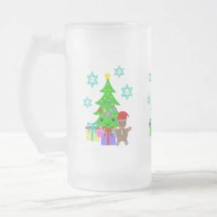 Niedlich Kawaii Face Christmas Tree Scene, ZSG Mattglas Bierglas