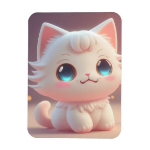 Niedlich Kawaii Fluffy White Cat Magnet