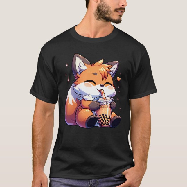 Niedlich Kawaii Fox Drink Bubble Tee Tee Lover (Vorderseite)