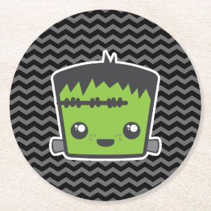 Niedlich Kawaii Frankenstein Monster Halloween-Par Runder Pappuntersetzer