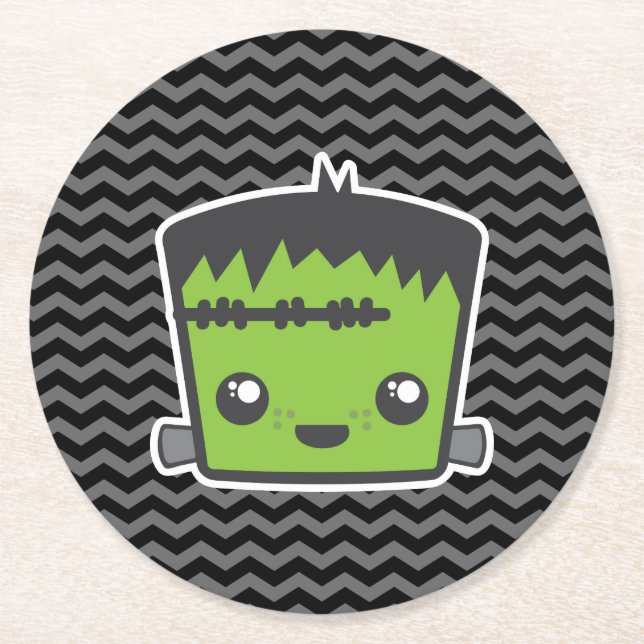 Niedlich Kawaii Frankenstein Monster Halloween-Par Runder Pappuntersetzer (Vorderseite)