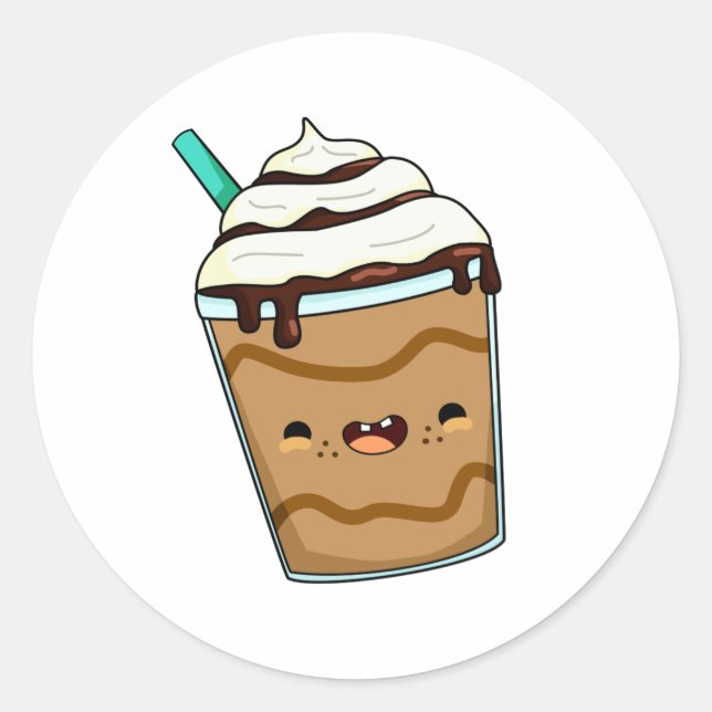 Niedlich Kawaii Frappuccino Runder Aufkleber (Vorderseite)