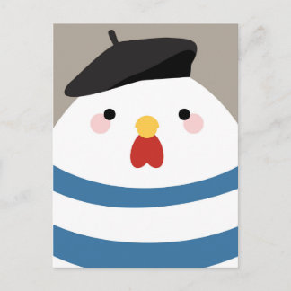 Niedlich Kawaii French Hen Illustration Postcard Postkarte