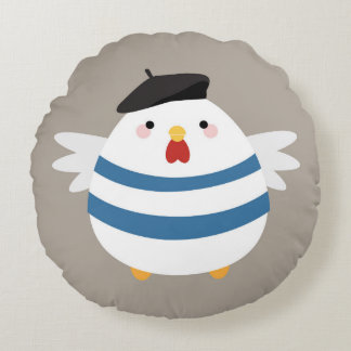 Niedlich Kawaii French Hen Illustration Rundes Kissen