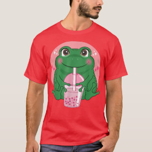 Niedlich Kawaii Frog Boba Bubble Tea Damen Männer T-Shirt