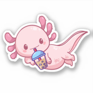 Niedlich Kawaii Funny Axolotl Boba Bubble Tee Aufkleber