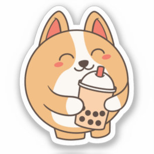 Niedlich Kawaii Funny Corgi Dog Boba Aufkleber