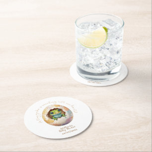 Niedlich Kawaii Gecko Lizard Egg Babydusche Runder Pappuntersetzer