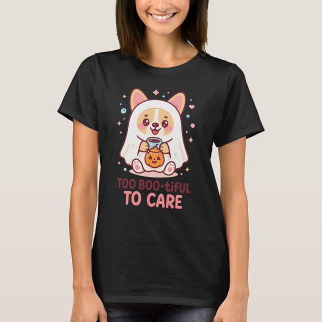Niedlich Kawaii Ghost Corgi Halloween T-Shirt (Vorderseite)
