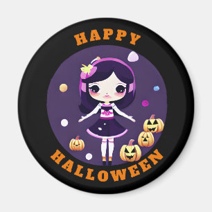 Niedlich Kawaii Girl in Pumpkins Halloween Magnet