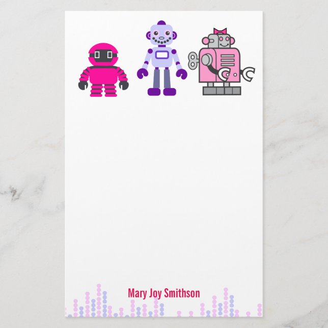 Niedlich & Kawaii Girl's Pink Cyborgs Robot Briefpapier (Vorderseite)