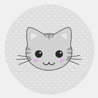 Niedlich Kawaii Gray Tabby Cat Cartoon Runder Aufkleber