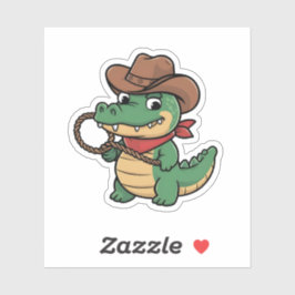 Niedlich Kawaii Green Alligator Cowboy Hat & Lasso Aufkleber