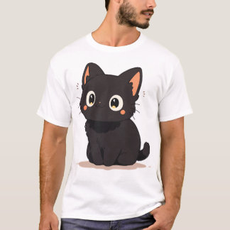 Niedlich Kawaii Happy Black Anime Cat lächeln T-Shirt