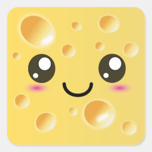 Niedlich Kawaii Happy Cheese Quadratischer Aufkleber