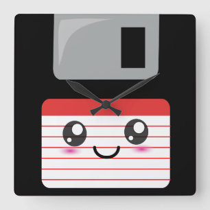 Niedlich / Kawaii Happy Diskette Quadratische Wanduhr