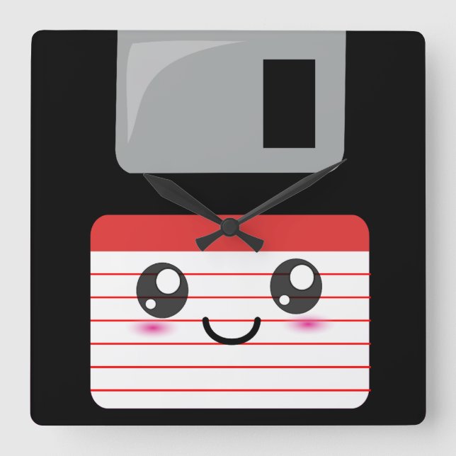 Niedlich / Kawaii Happy Diskette Quadratische Wanduhr (Vorderseite)