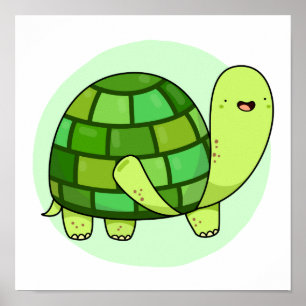 Niedlich Kawaii Happy Green Tortoise Poster