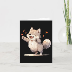 Niedlich Kawaii Husky Dog Holding Heart Happy Vale Karte