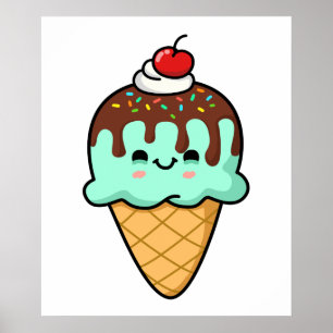 Niedlich Kawaii Ice Creme Cone Poster