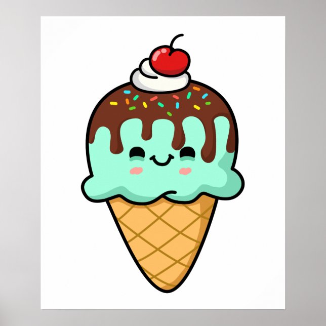 Niedlich Kawaii Ice Creme Cone Poster (Vorne)