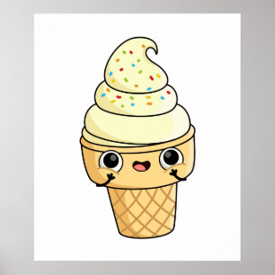 Niedlich Kawaii Ice Creme Cone Poster