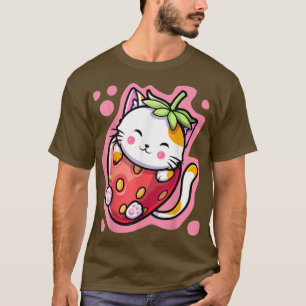 Niedlich Kawaii Katze Erdbeeren Milch Japanisch An T-Shirt
