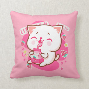 Niedlich Kawaii Katze Japanisch Erdbeermilch Kissen