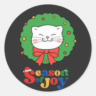 Niedlich Kawaii Katze Weihnachtsfeiertag Jahreszei Runder Aufkleber