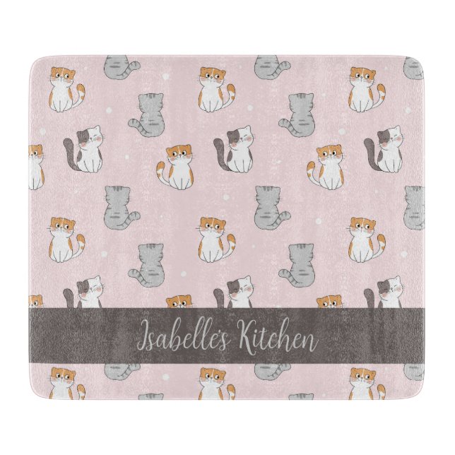 Niedlich Kawaii Katzen Personalisiert Schneidebrett (Vorderseite)