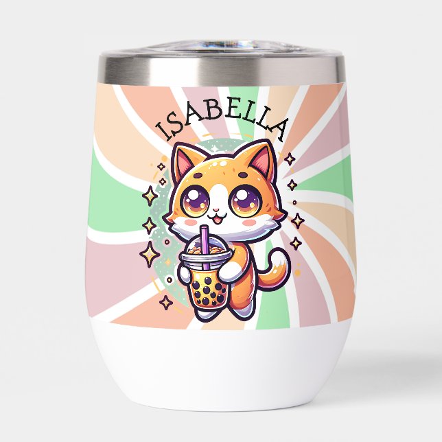 Niedlich Kawaii Kitten mit Bubble Tee Personalisie (Vorderseite)