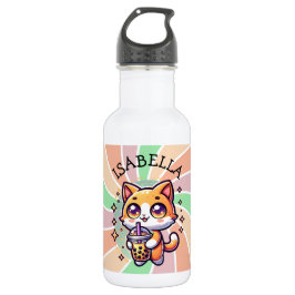 Niedlich Kawaii Kitten mit Bubble Tee Personalisie Edelstahlflasche