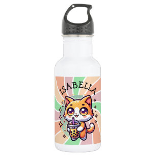 Niedlich Kawaii Kitten mit Bubble Tee Personalisie Edelstahlflasche