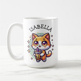 Niedlich Kawaii Kitten mit Bubble Tee Personalisie Kaffeetasse